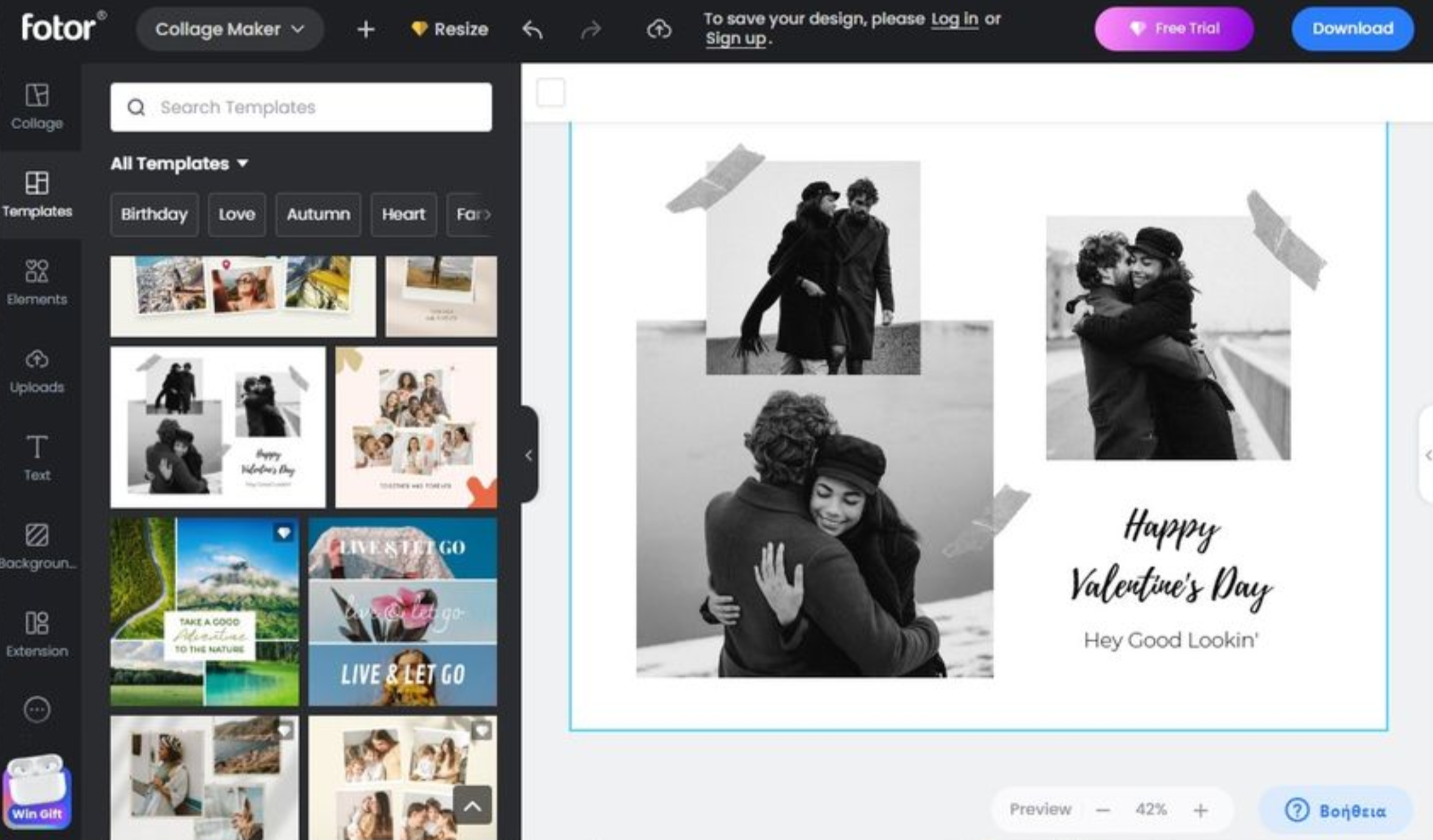 Interface of Fotor - a versatile and free online photo collage editor