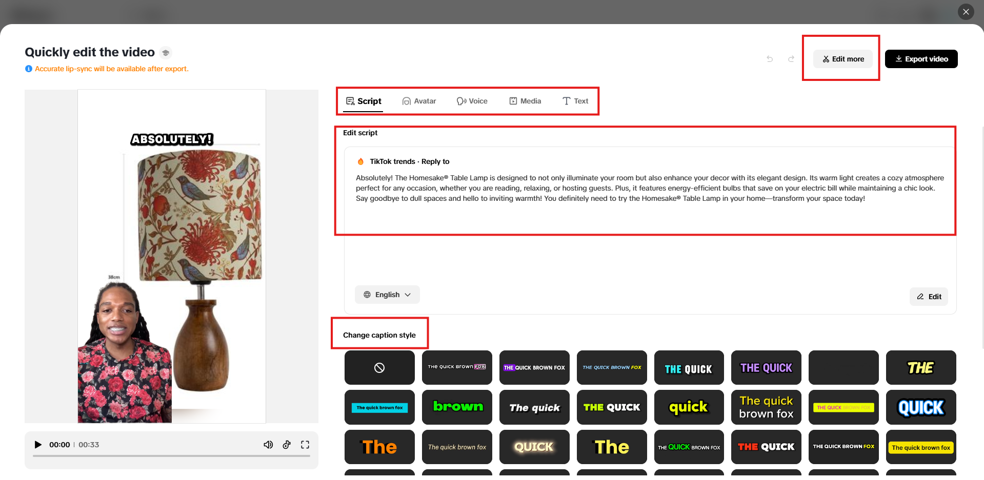 Quick editing interface