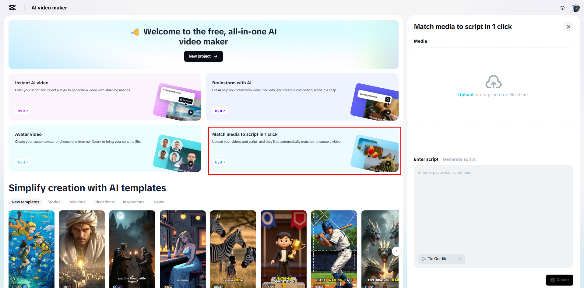 Accessing CapCut Web's AI video maker
