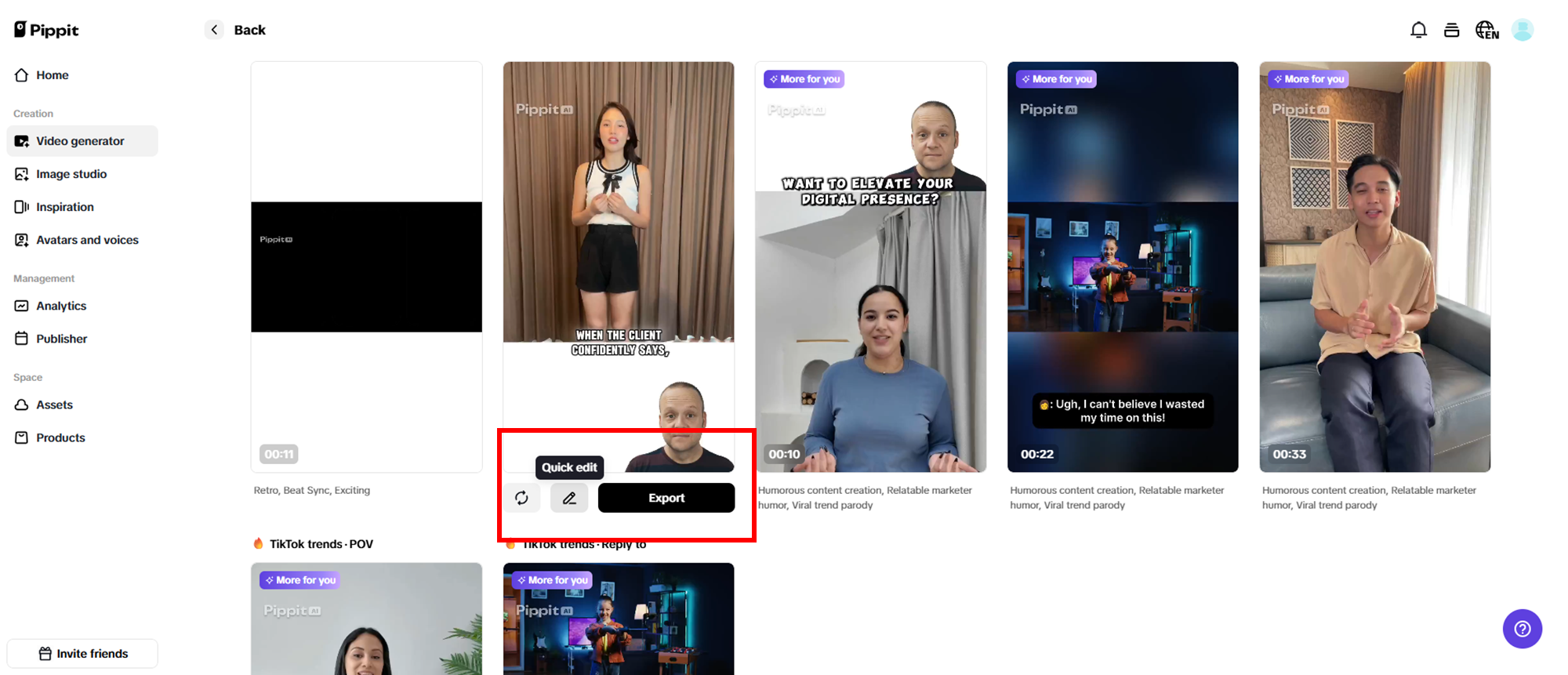 Select your preferred generated video