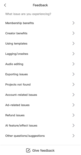 Give feedback in CapCut