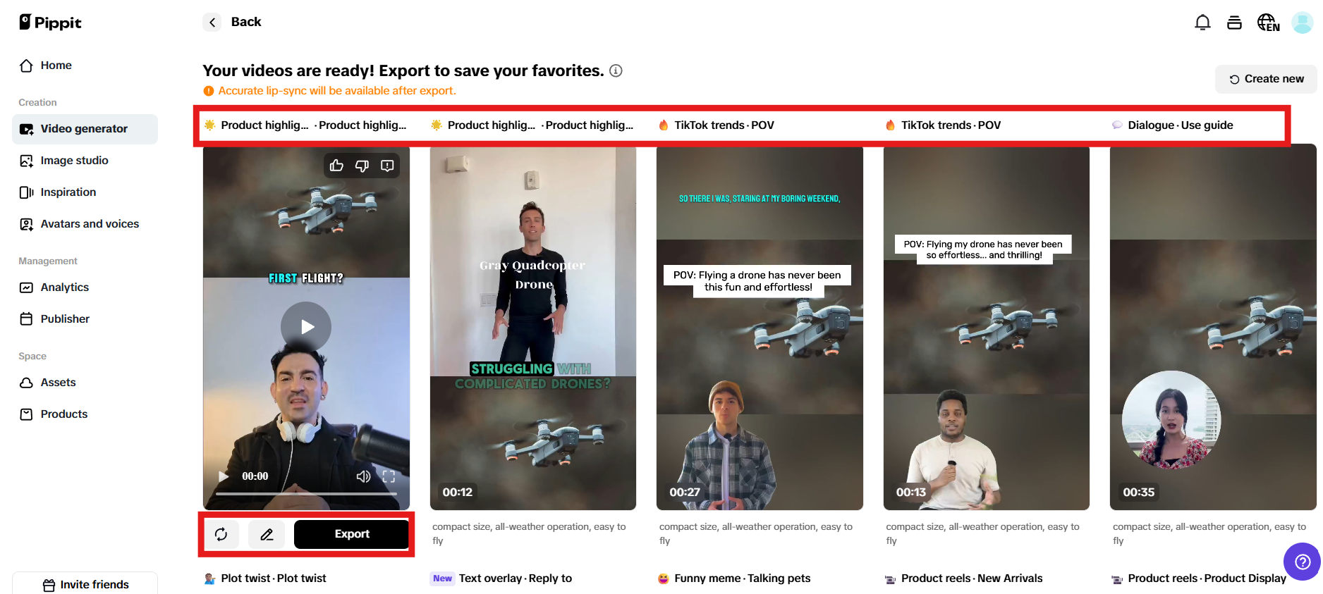 Preview generated videos and click Quick edit