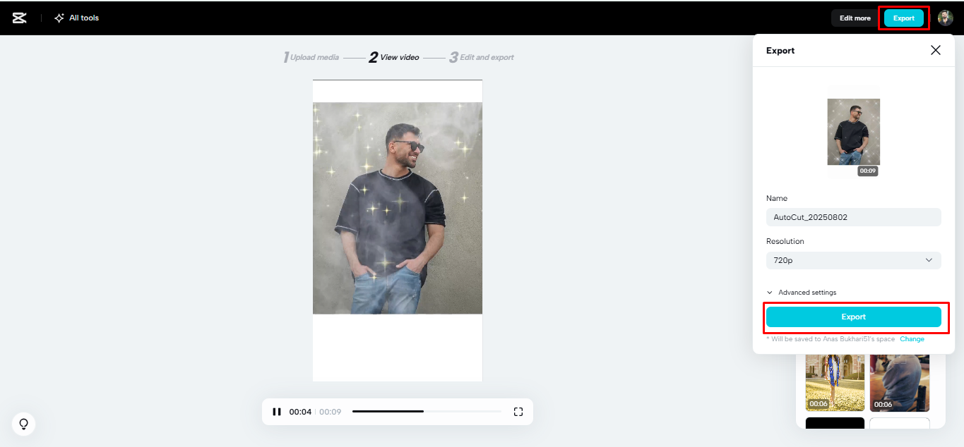Esportare e condividere il video da CapCut Web