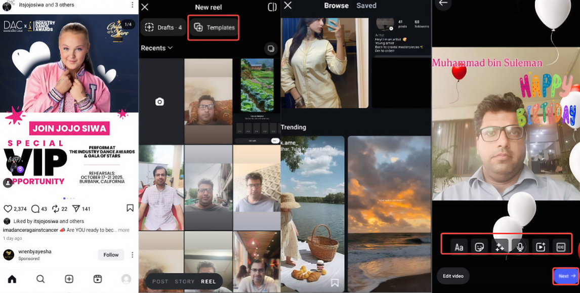 Apply a video template in Instagram