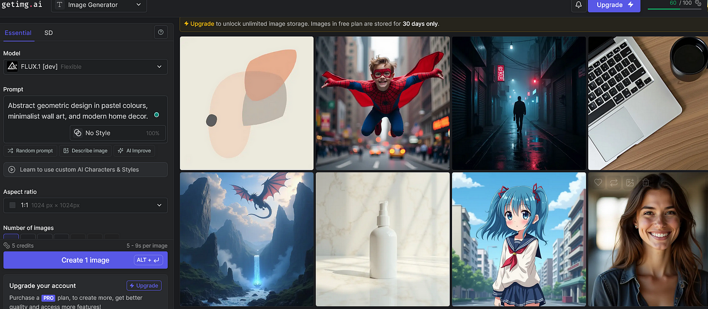 Antarmuka Getimg - generator gambar AI realistis lainnya