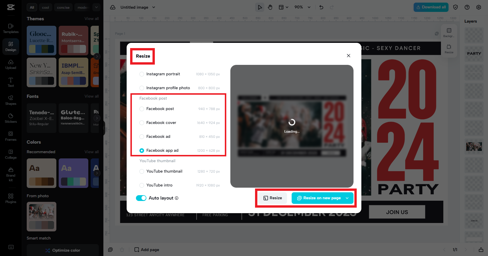 Sélectionnez votre résolution préférée et redimensionnez votre flyer Facebook.