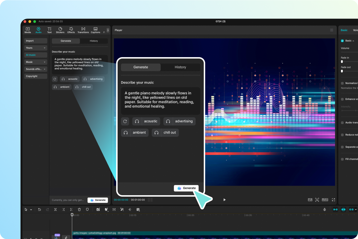 Input your song description into CapCut's AI music maker