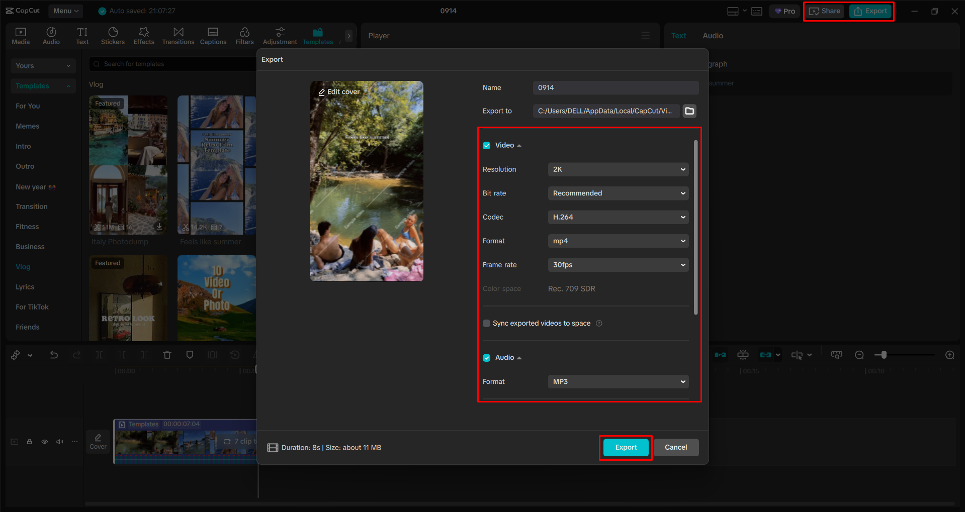 Exporting a video from the CapCut desktop video editor