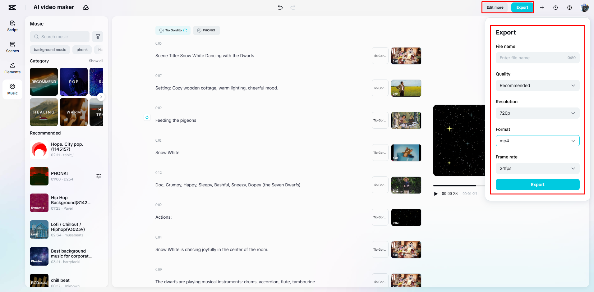 Exporting a video from CapCut Web