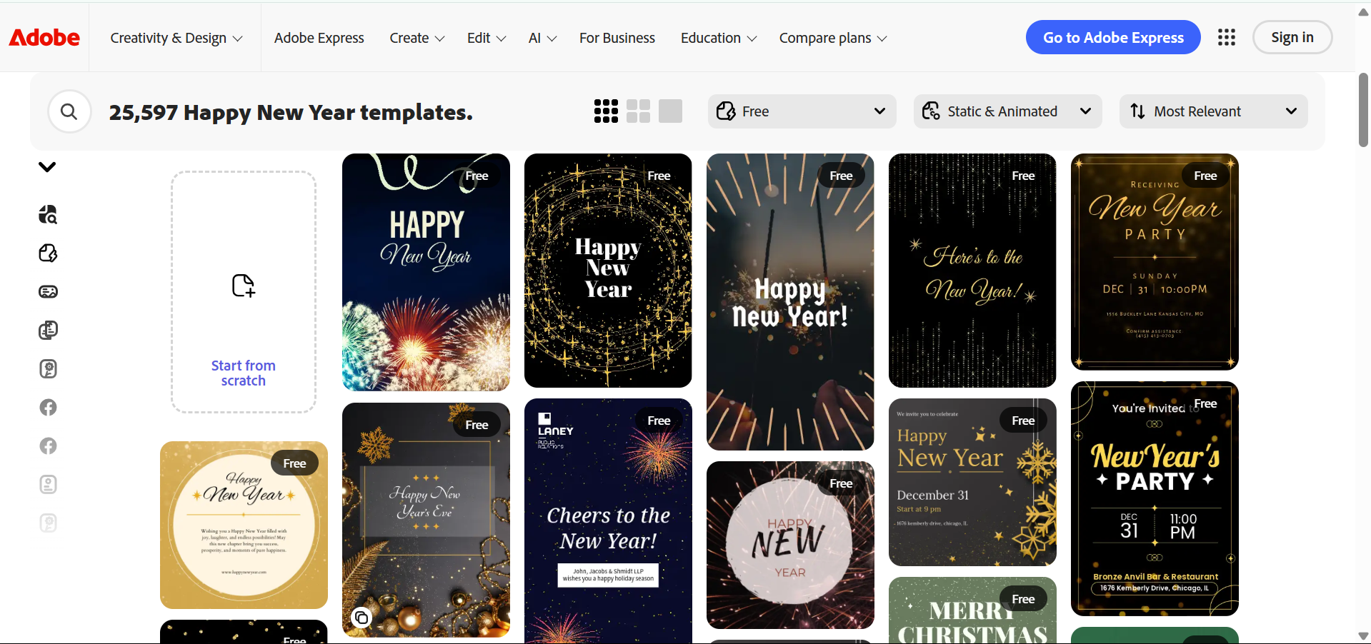 Adobe Express - platform yang ideal untuk mencari templat video Selamat Tahun Baru percuma