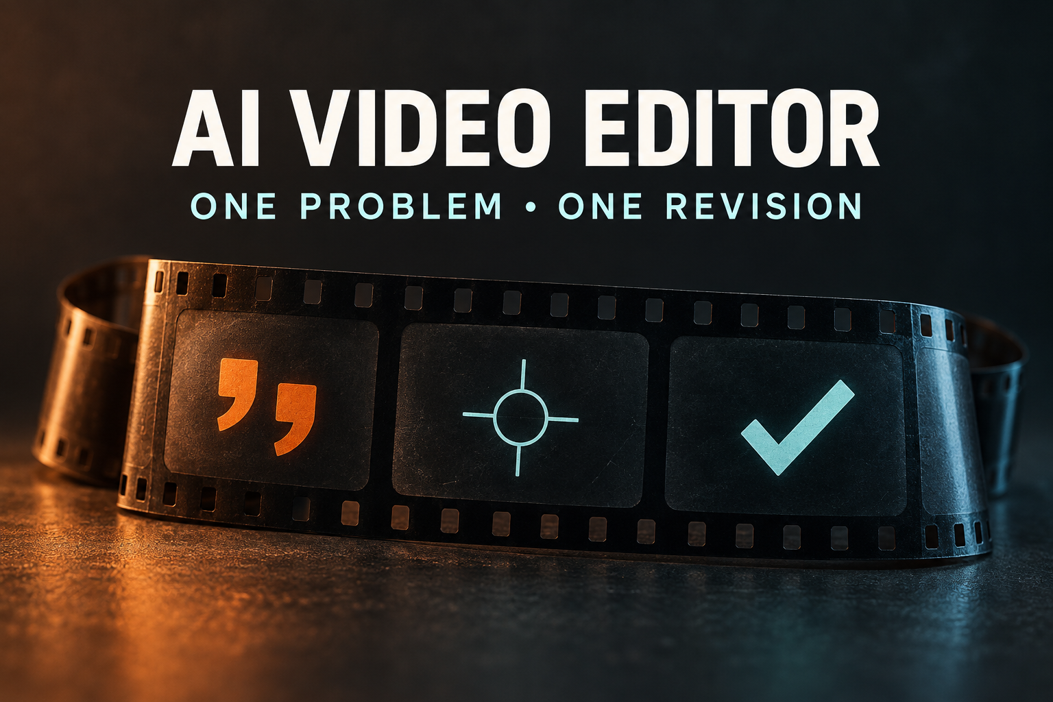 Film strip cover reading AI Video Editor and One Problem One Revision