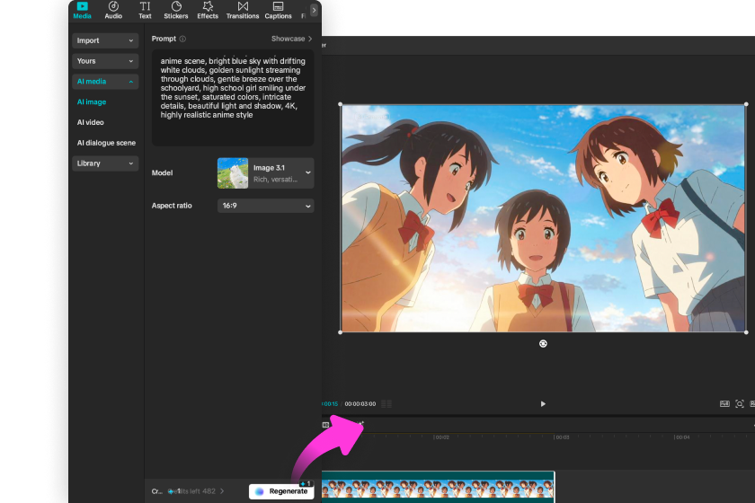 Generating and customizing anime in CapCut's anime image generator