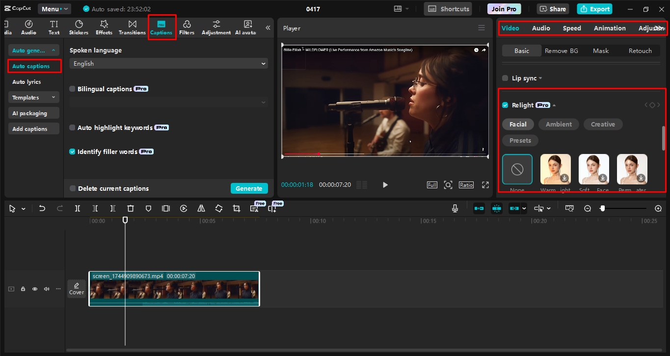 Enhancing visuals and audio in the CapCut desktop video editor