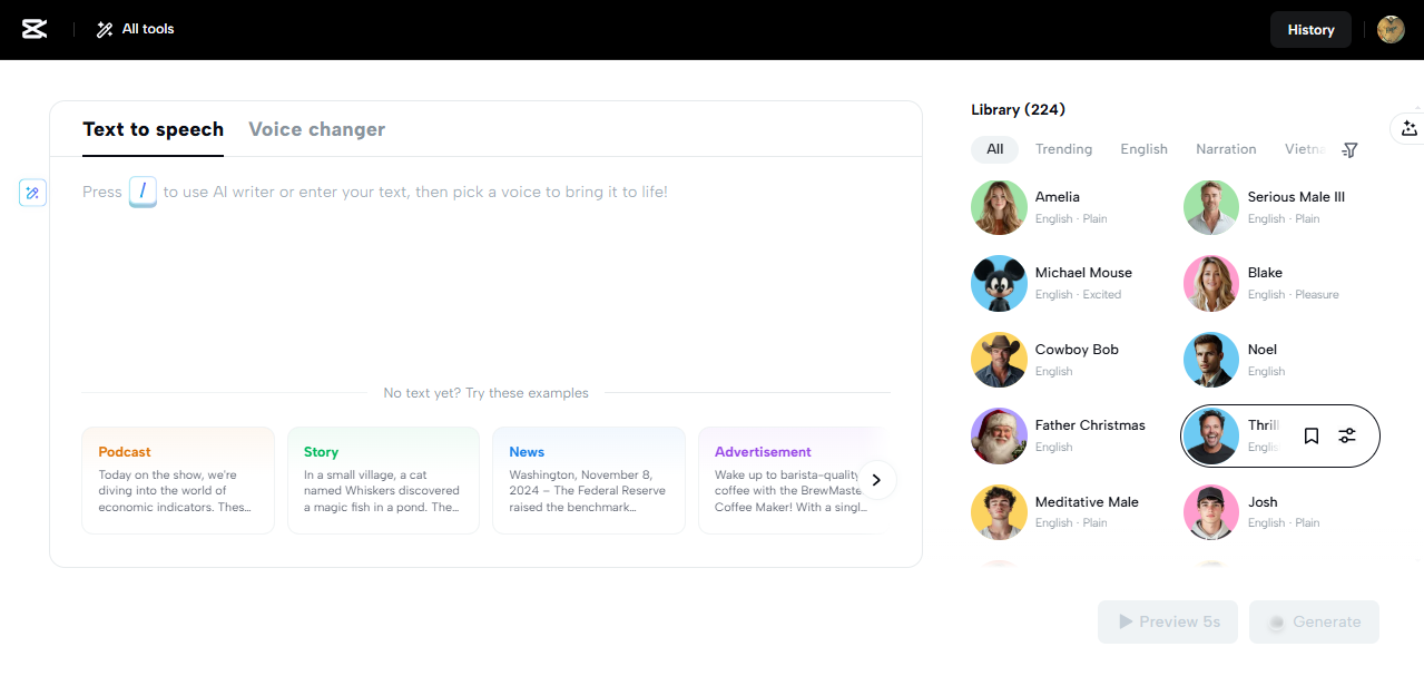CapCut Web outil d'acteur vocal IA gratuit