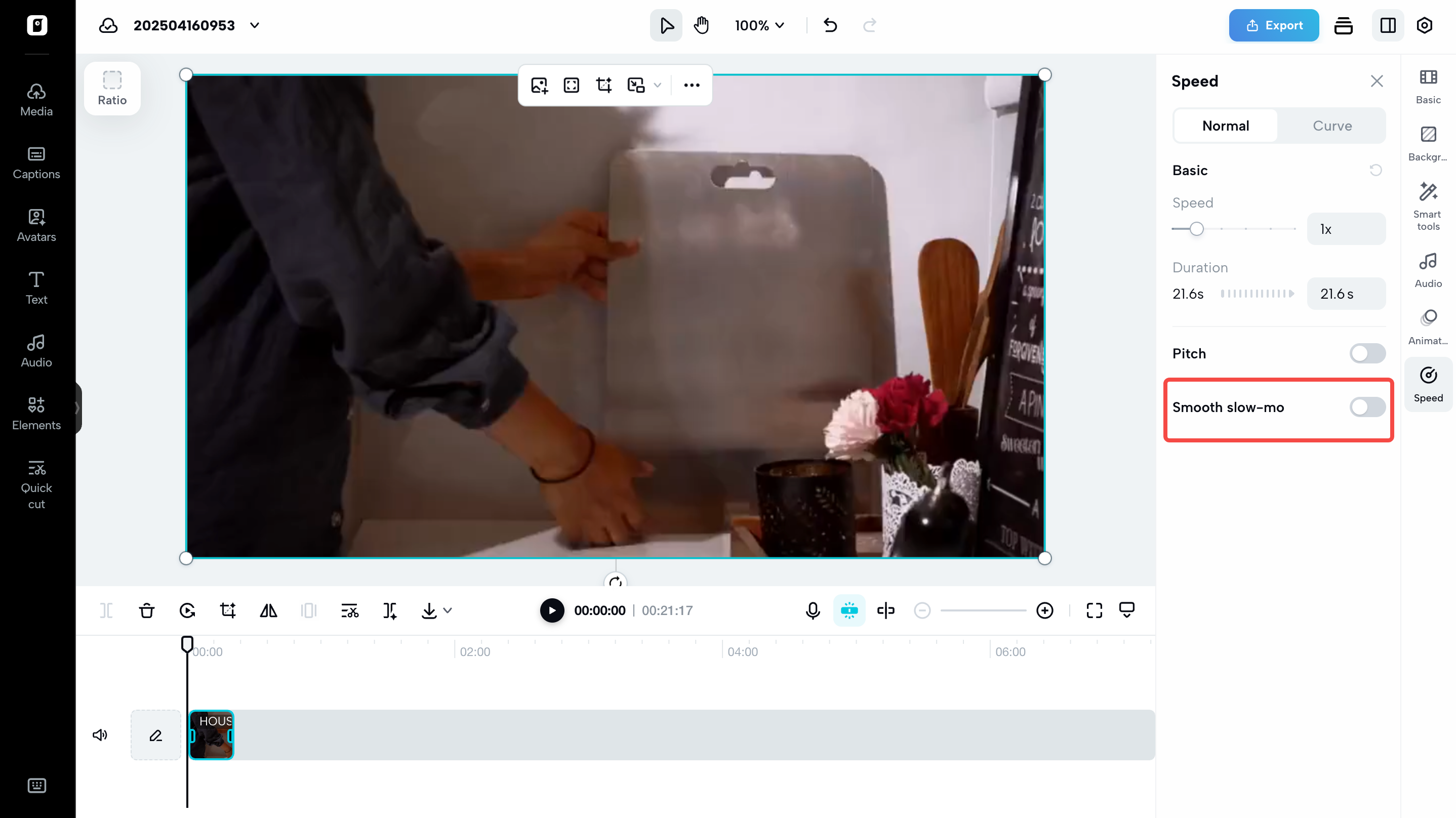 Adjust the speed enables smooth slo-mo