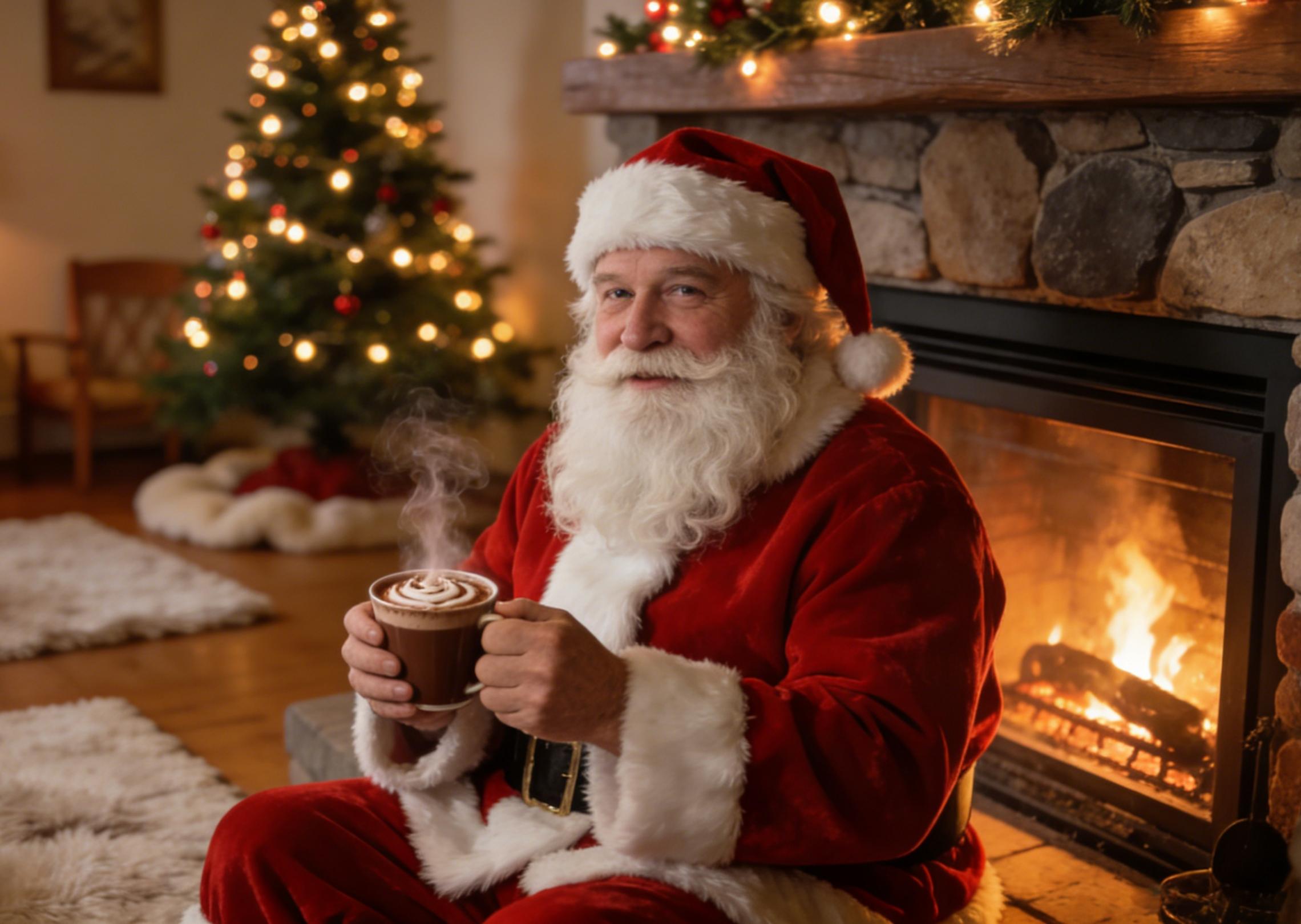 Jultomten läser brev från barn vid sitt träskrivbord