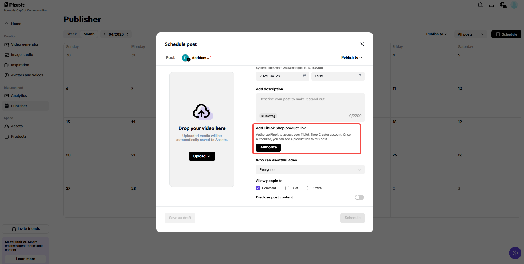 Adding TikTok Shop link to video post