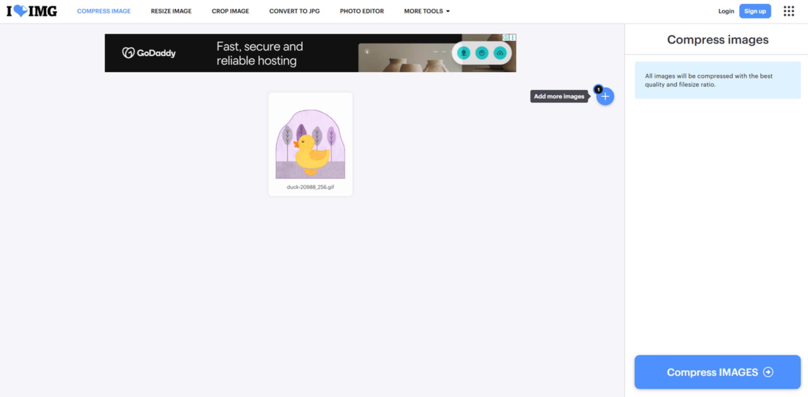 Interface do iLoveIMG - uma ferramenta perfeita para compressão de GIFs