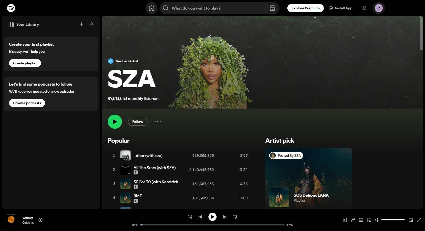 Interface SZA Spotify