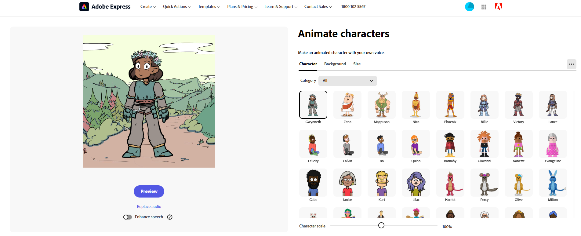 Cambiatore di voce dei cartoni animati Adobe Express