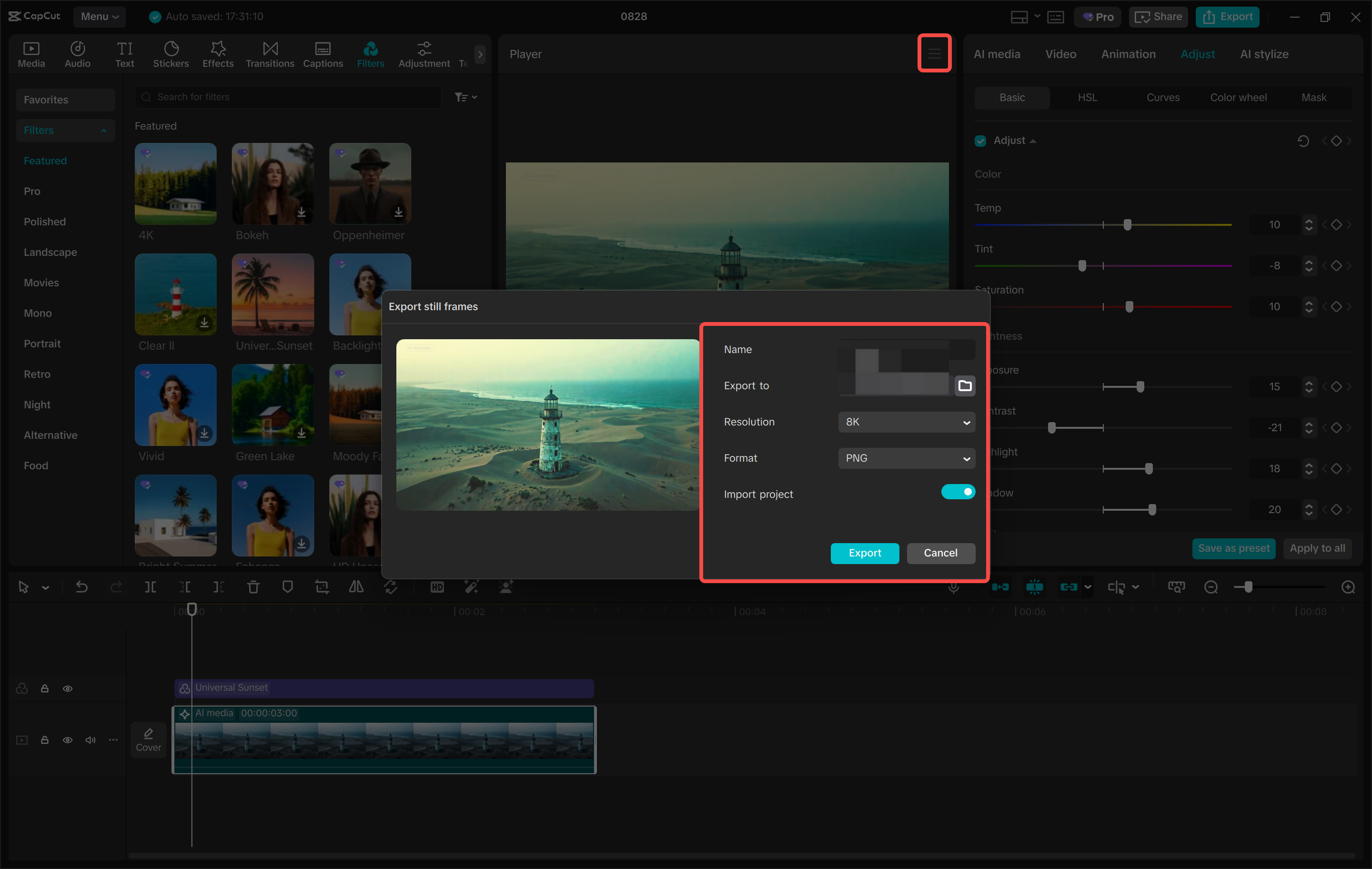 Herunterladen des Bildes vom CapCut Desktop-Video-Editor