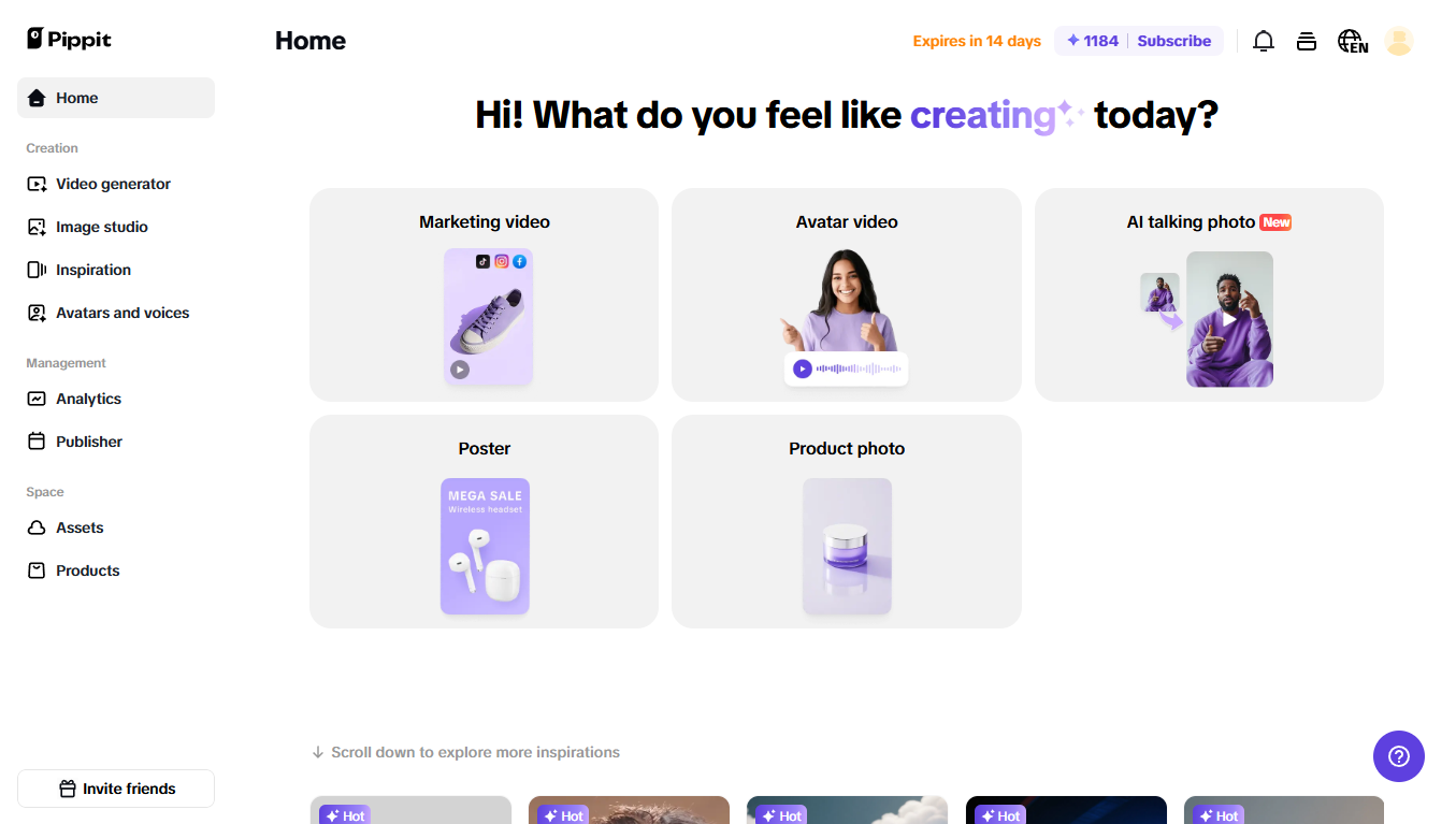 Pippit's interface