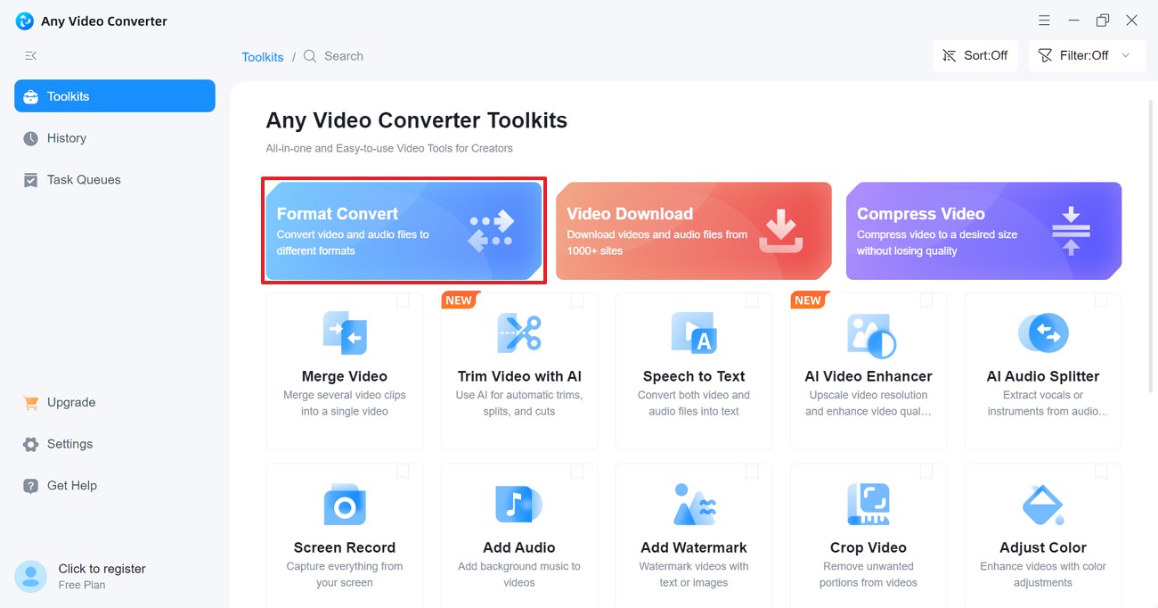 valitse formaatti ja muunna avc:llä
