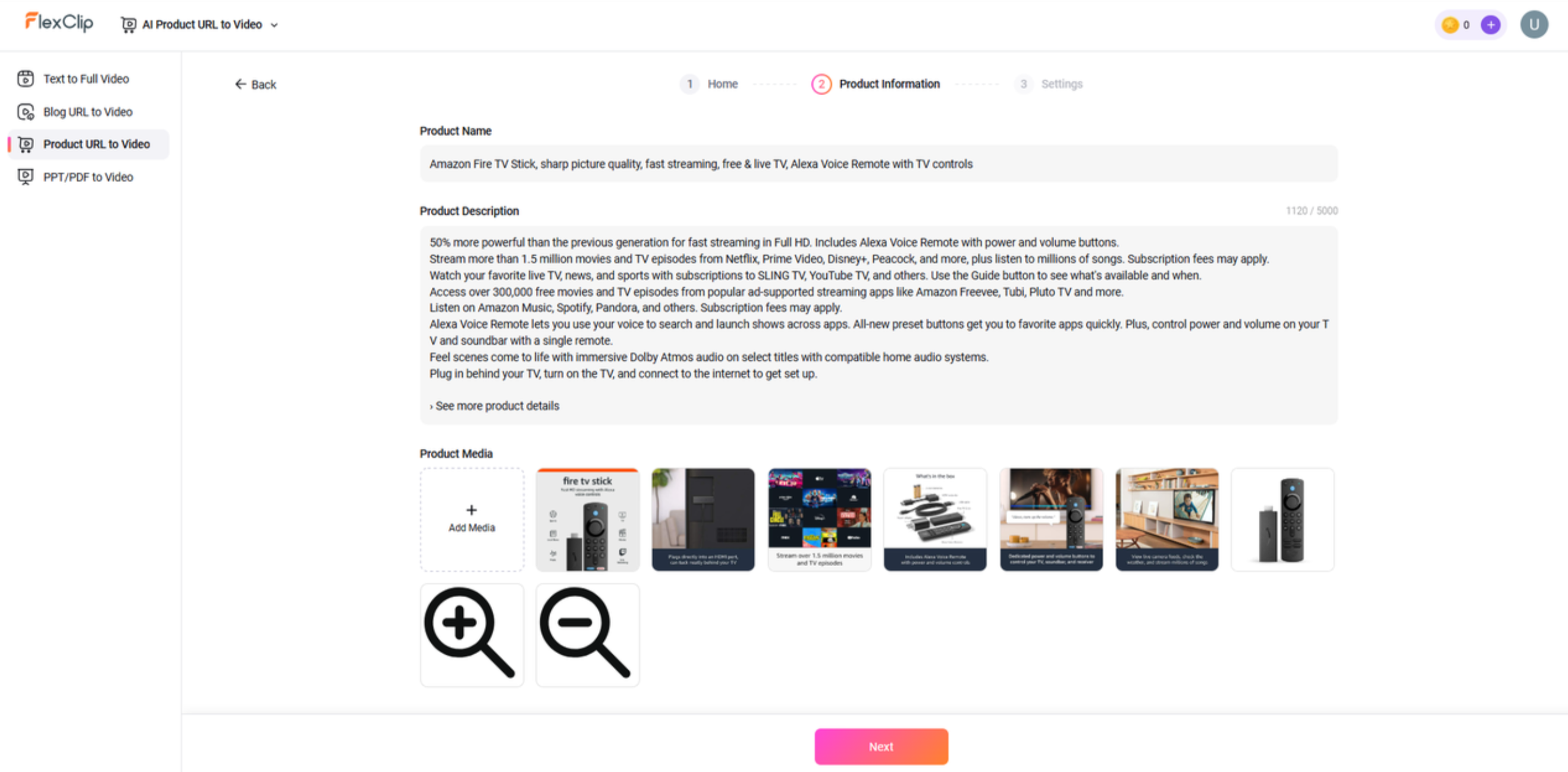 Interface of FlexClip - another link to video generator