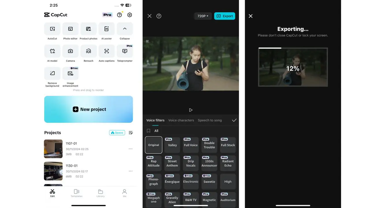 CapCut Mobile interface