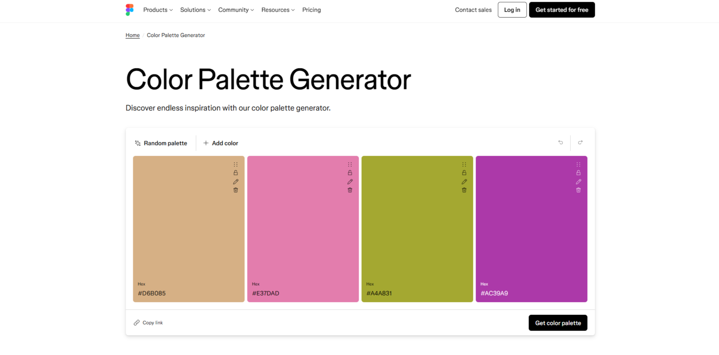 Interface of Figma - a versatile brand color palette generator