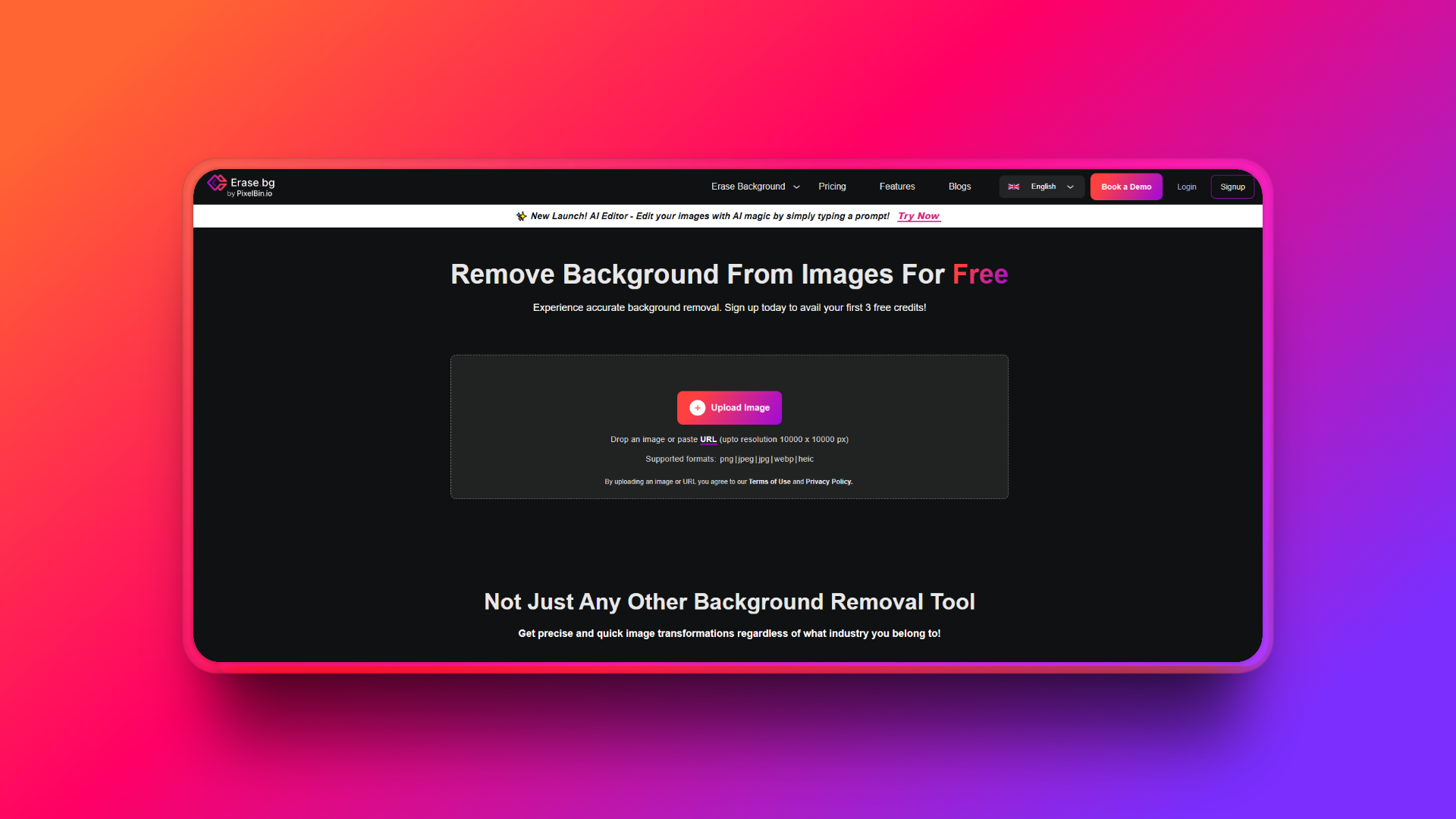 Erase.bg's remove background feature