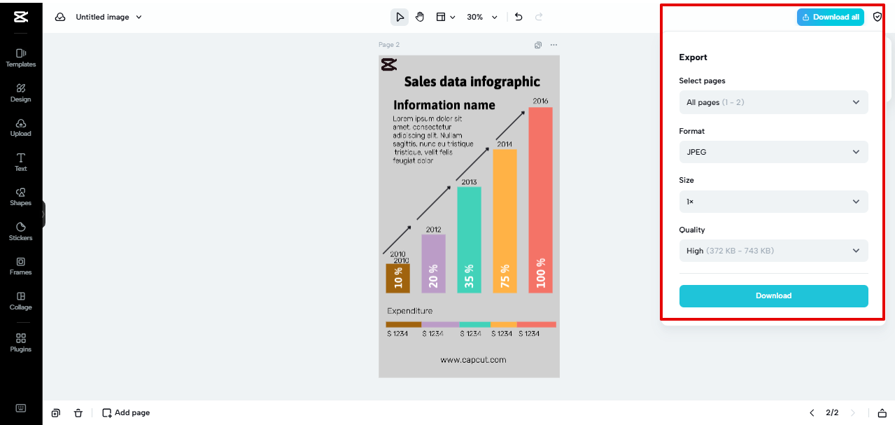 exporting infographic from Pippit