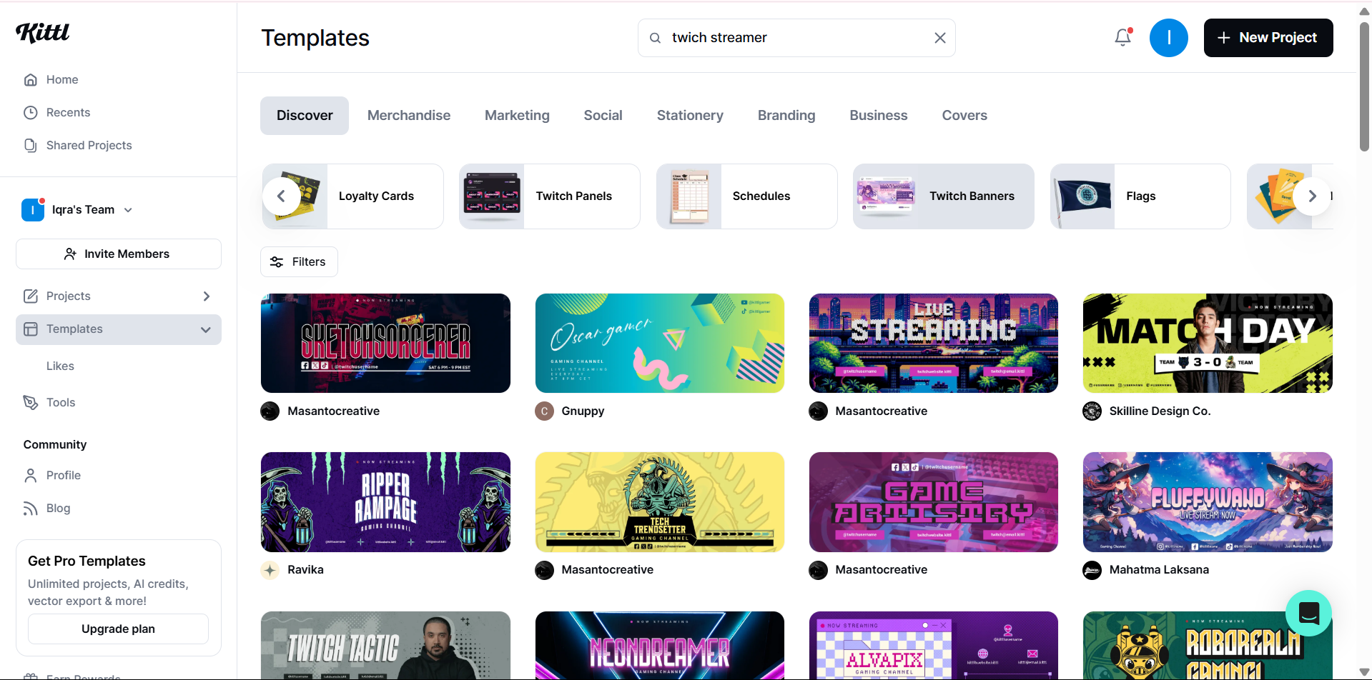 Kittl - alat yang ideal untuk mengakses templat banner Twitch PSD