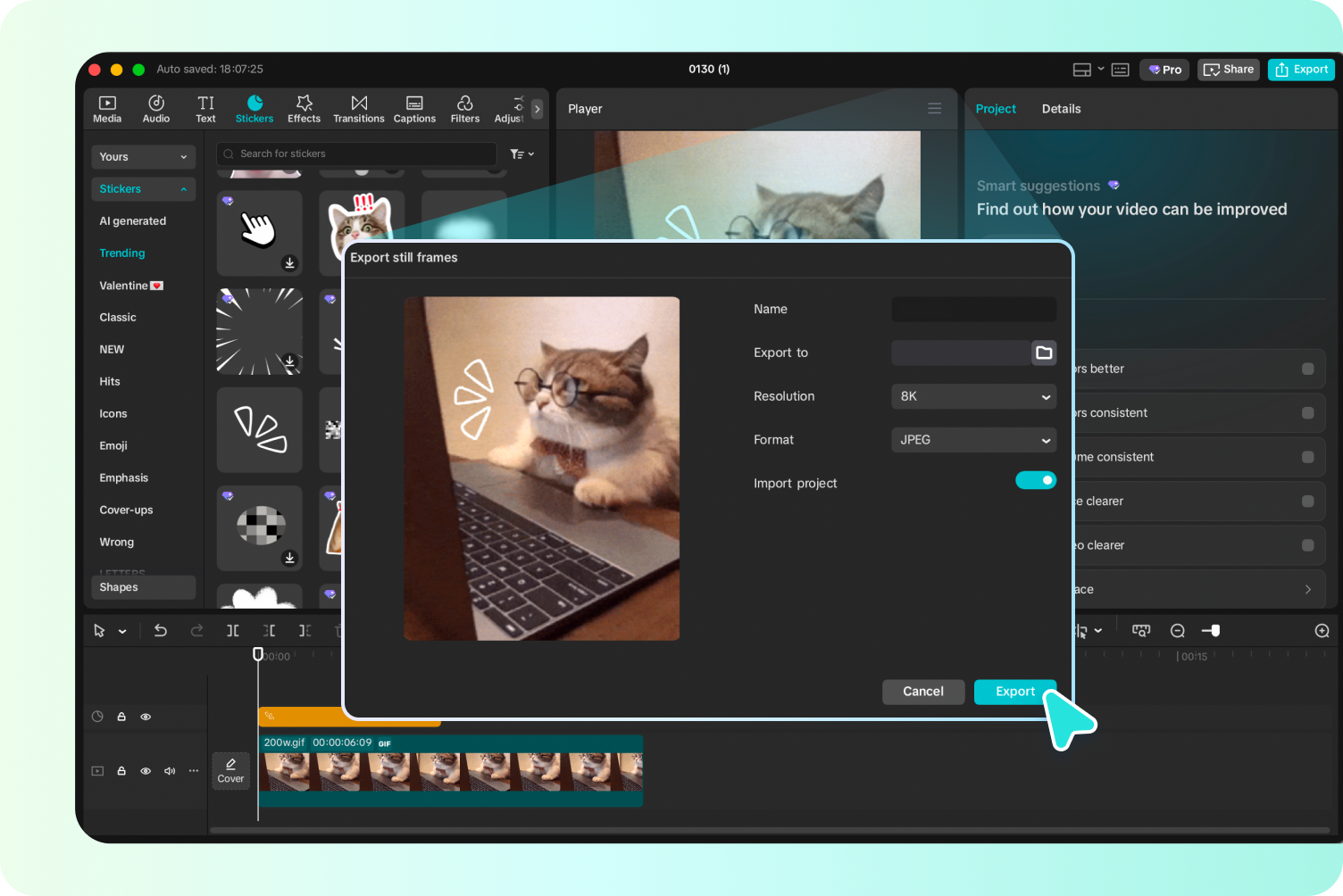 Exporting the final GIFs to images from CapCut