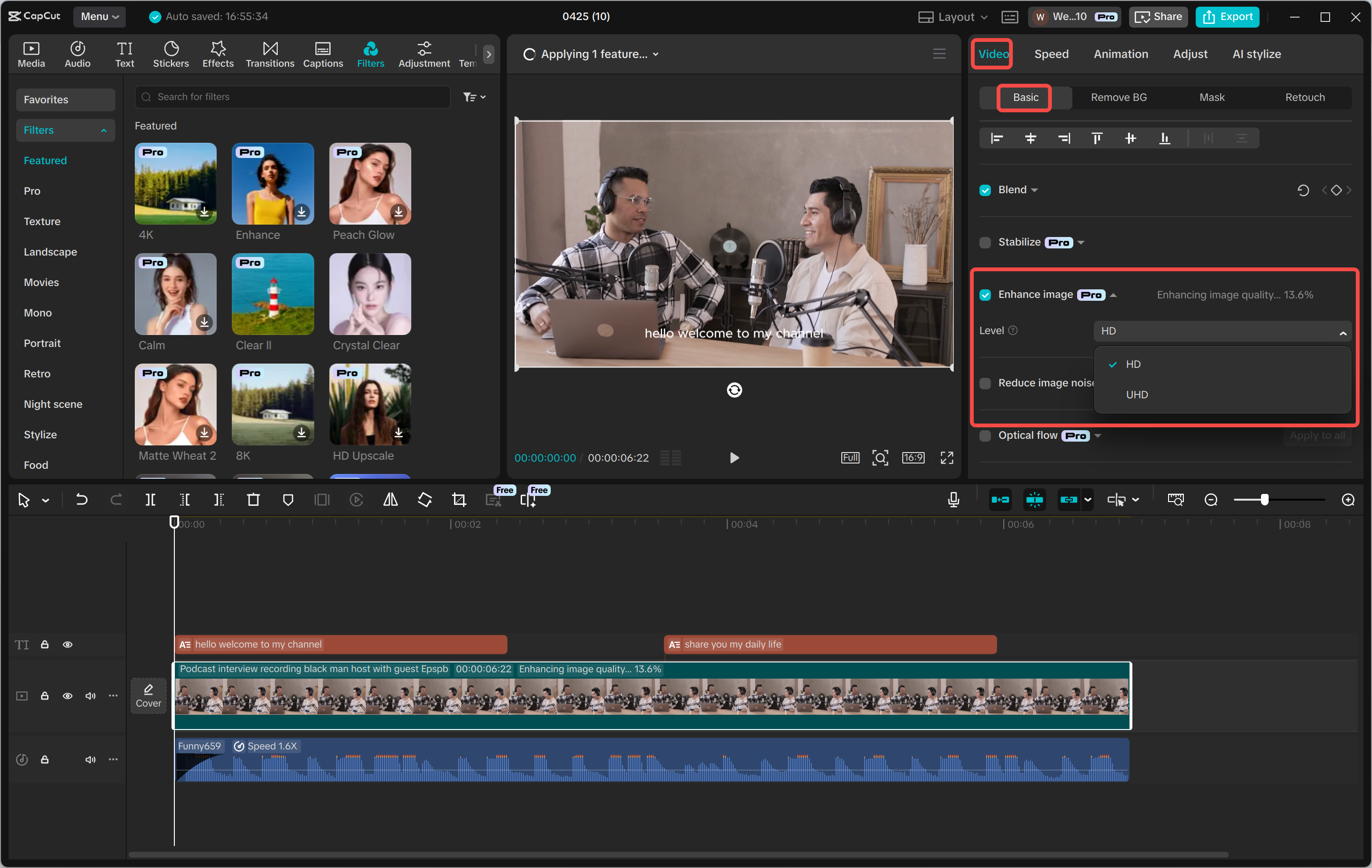 Meningkatkan kualitas gambar dalam CapCut editor video desktop