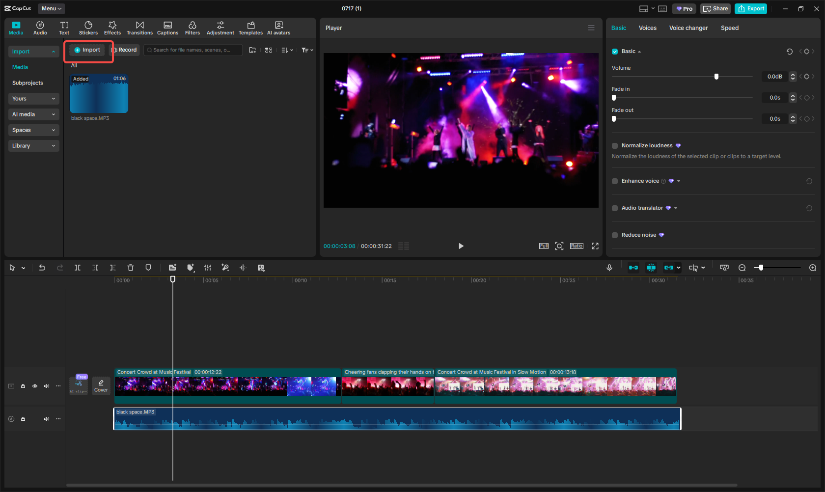 Import festival files into CapCut