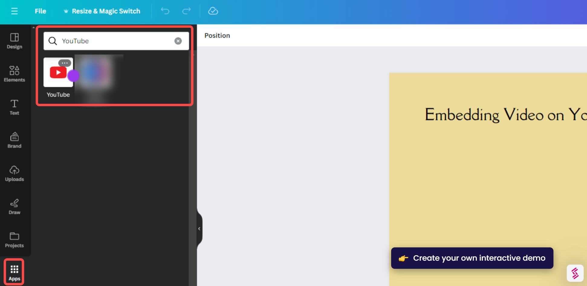 Embedding a YouTube video in Canva