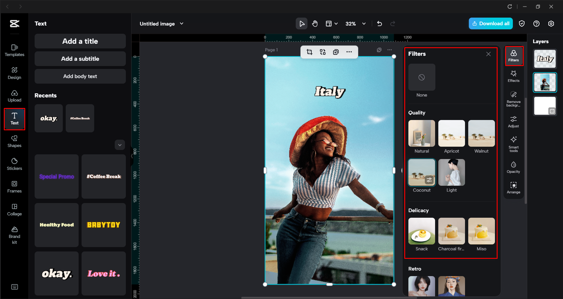Enhancing the image with AI tools in the CapCut desktop video editor