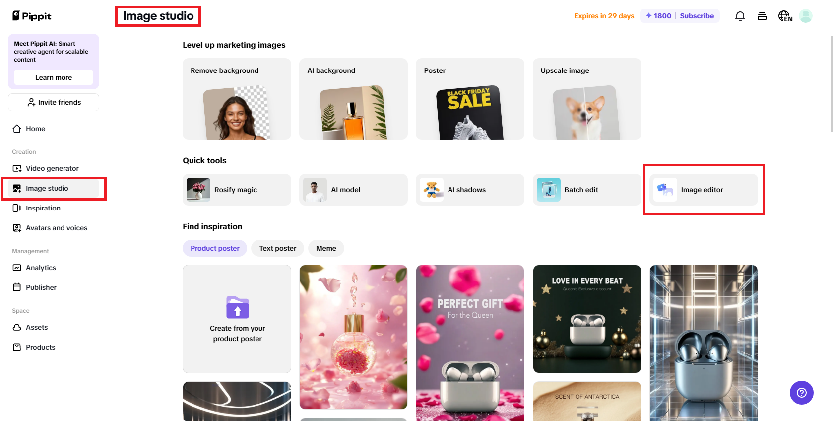 Select the Image Editor from Image Studio