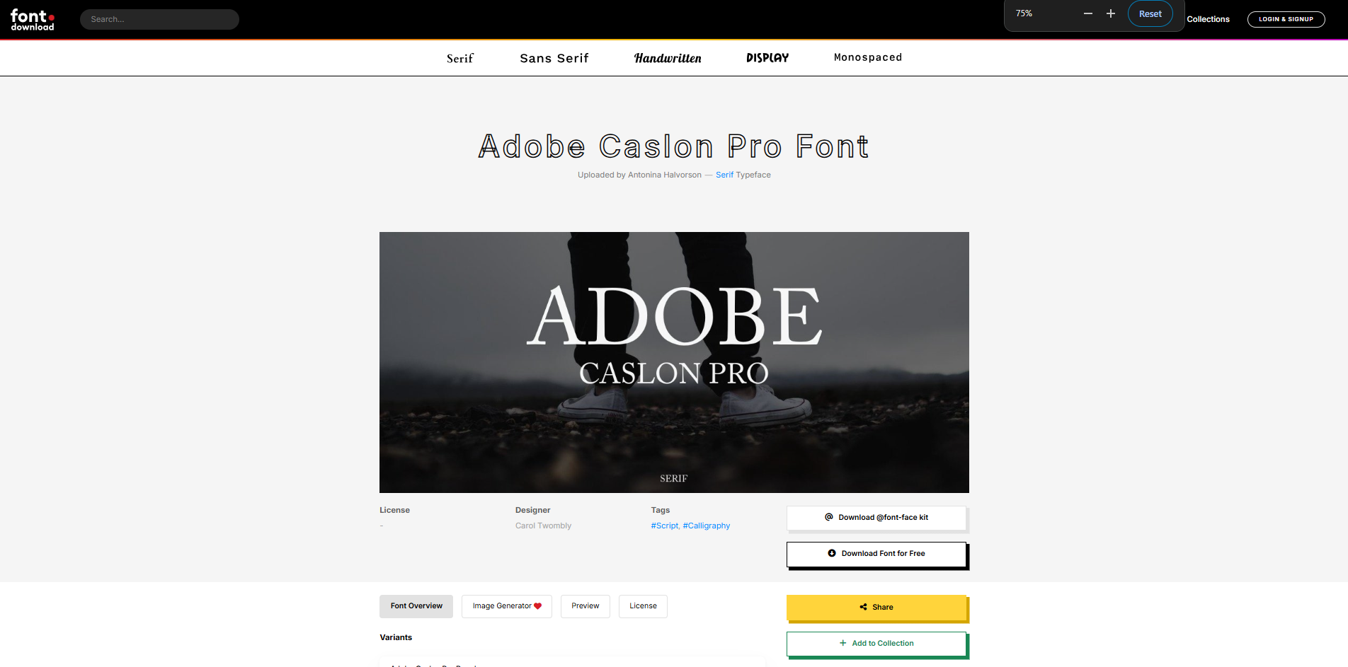 Antarmuka Font Download - situs yang dapat diakses untuk mengunduh font Caslon secara gratis