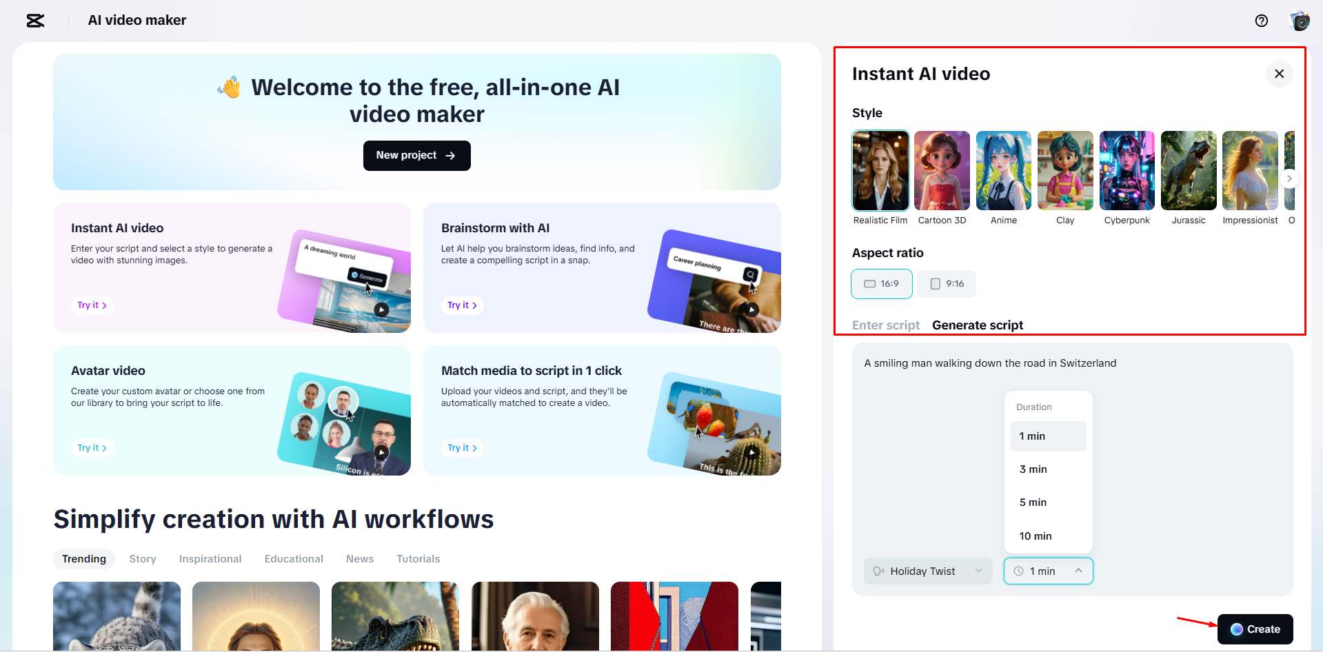 Bumubuo ng script sa AI video maker ng CapCut