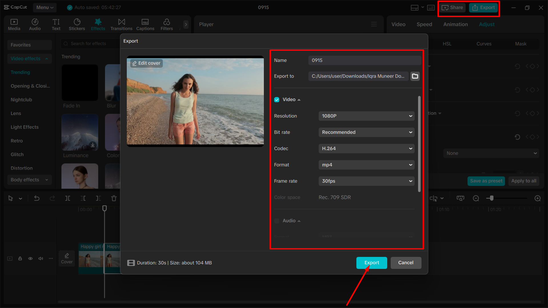 Mengekspor media dari editor video desktop CapCut