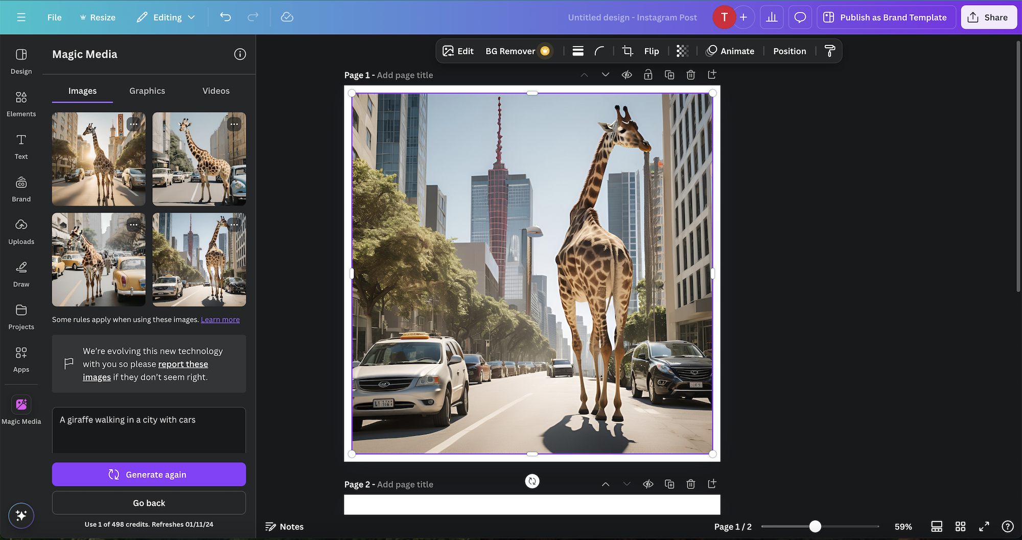 Інтерфейс Canva — зручний та реалістичний генератор зображень на основі AI