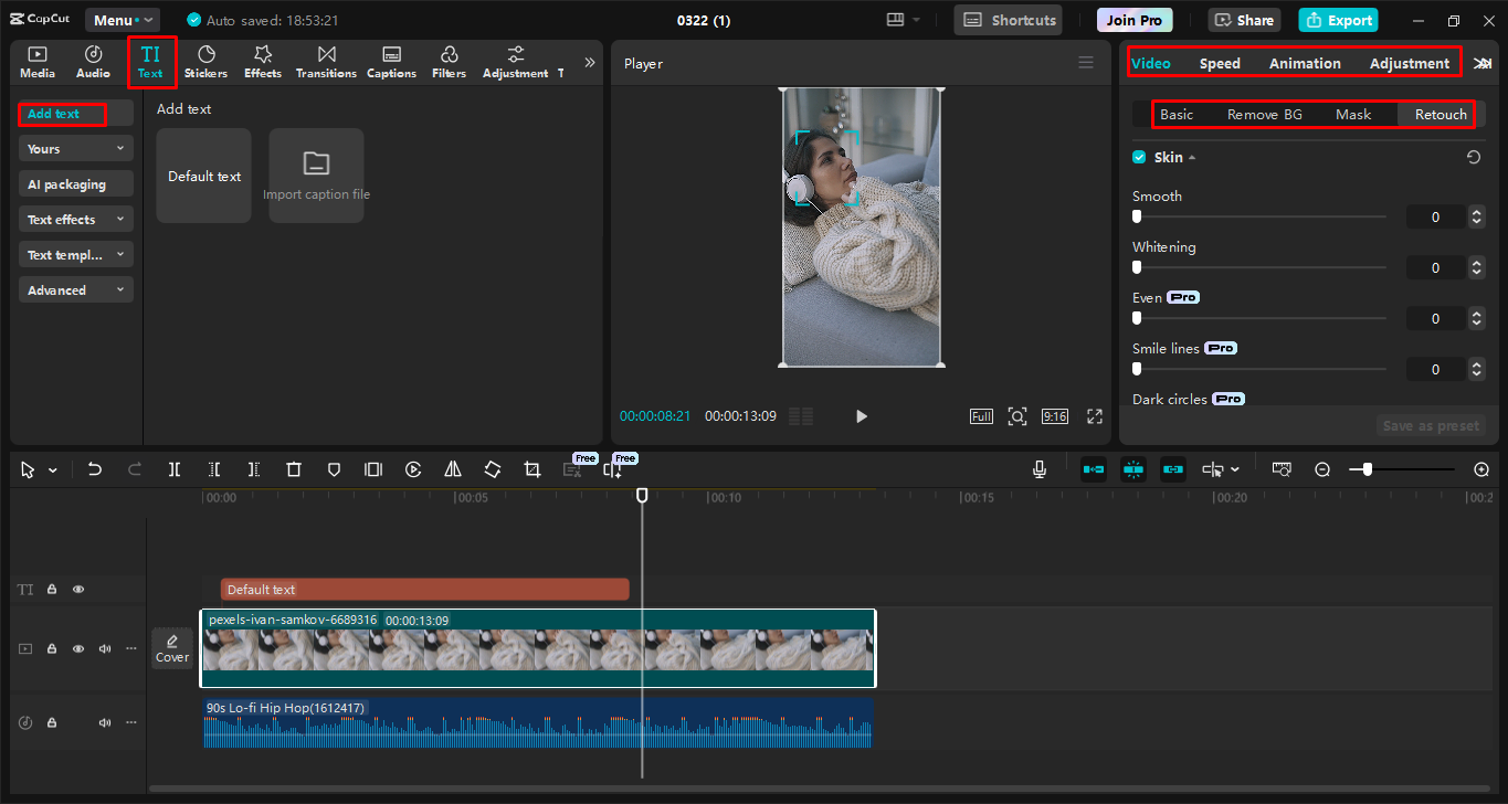 Menyesuaikan video di CapCut editor video desktop