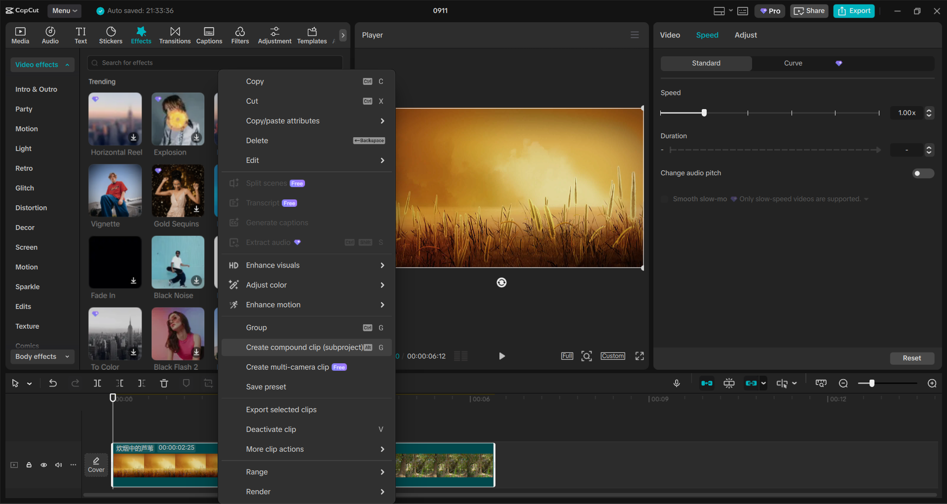 Antarmuka editor video desktop CapCut - alat offline untuk mengedit klip video