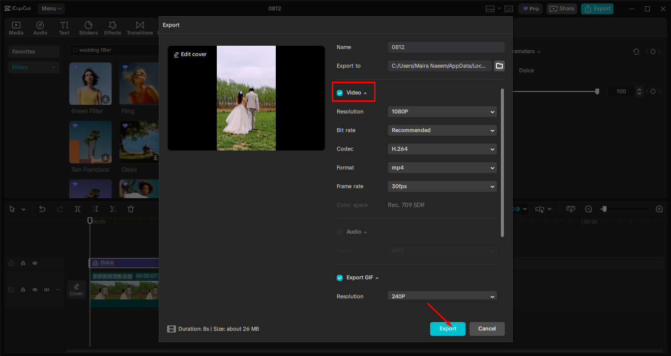 Exportando a mídia do editor de vídeo para desktop CapCut