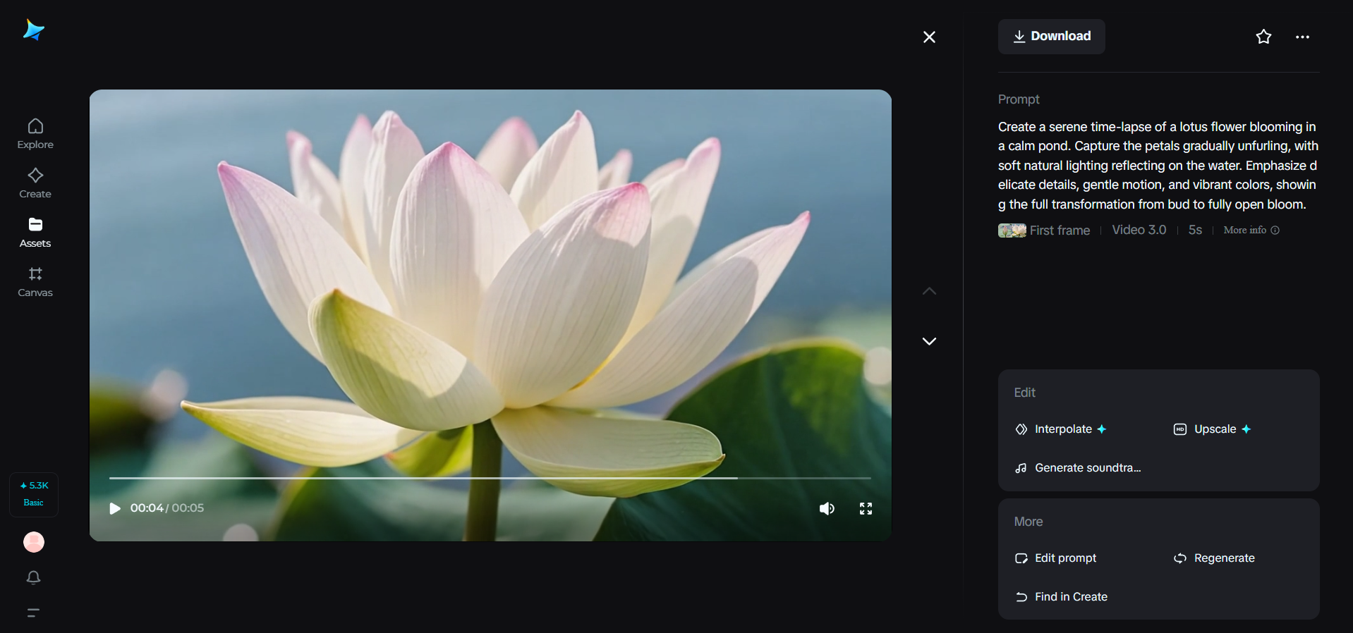 Lotus flower blooming video in Dreamina