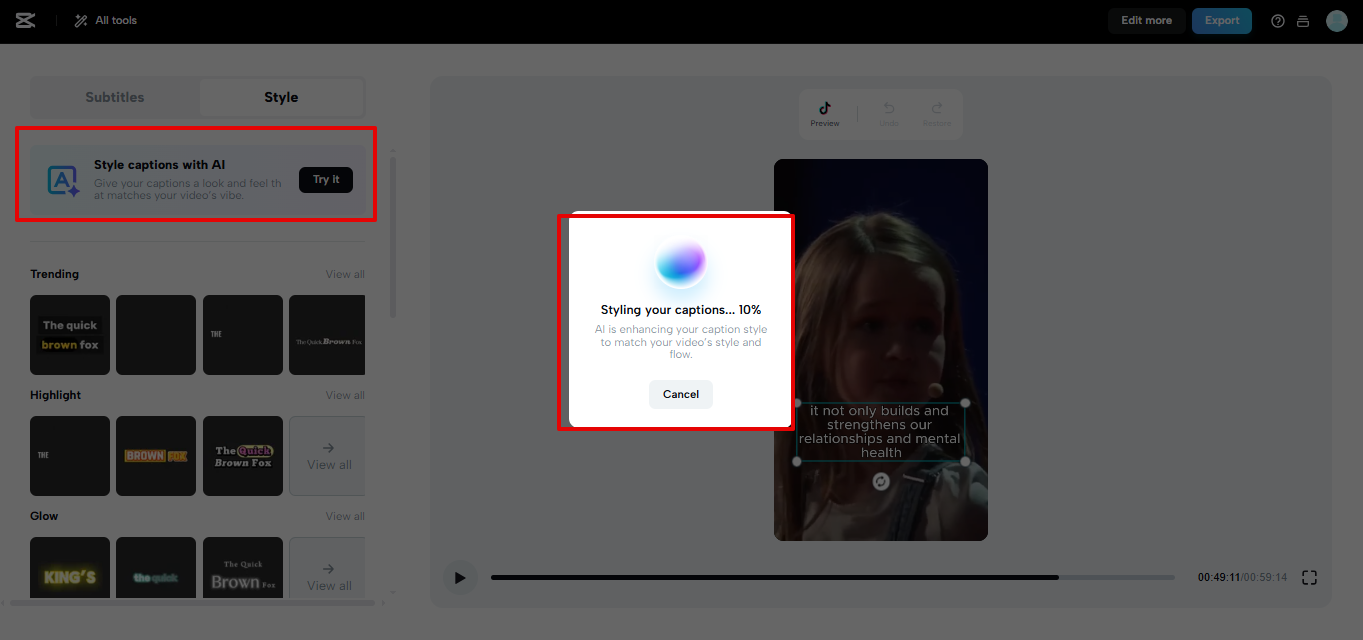 CapCut Web AIでスタイルキャプションを作成