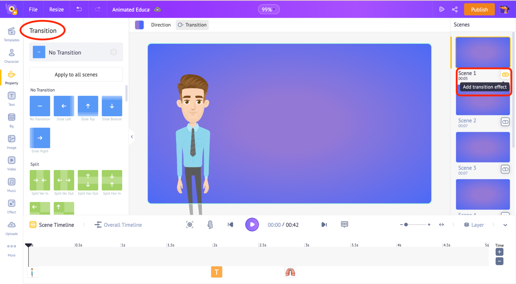 Interfaccia di Animaker - un software di animazione di cartoni animati online altamente efficiente