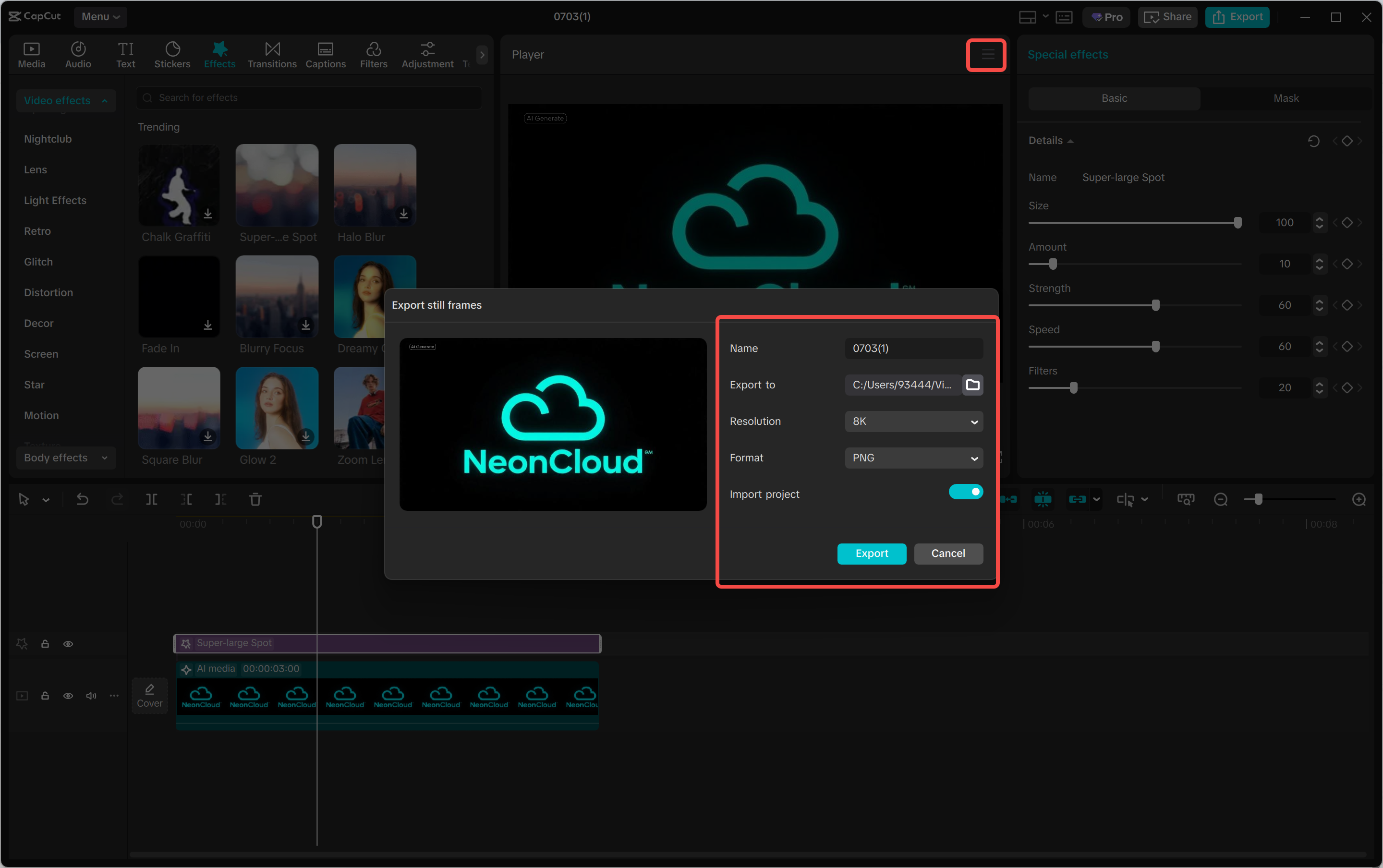 Downloading the logo from the CapCut desktop video editor